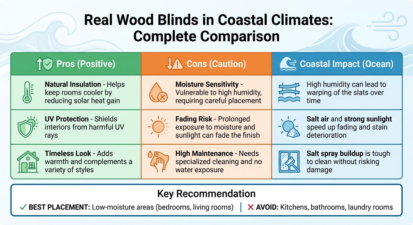 Real Wood Blinds in Coastal Climates: Pros, Cons, and Coastal Impact Comparison