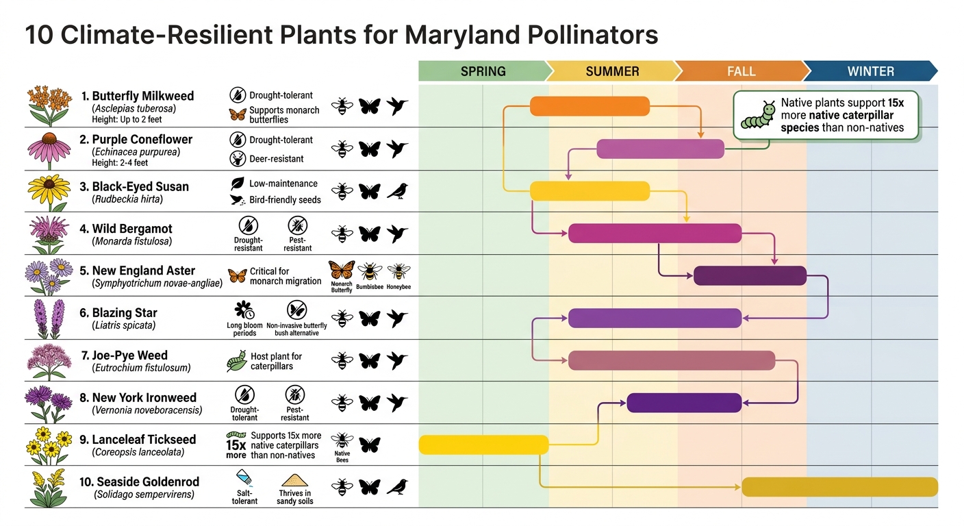 10 Climate-Resilient Native Plants for Maryland Pollinators: Bloom Times and Benefits