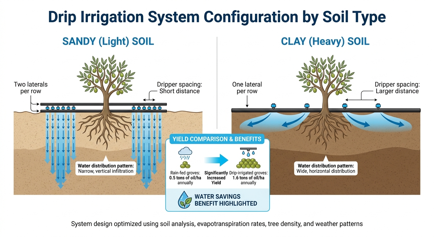Drip Irrigation Configuration Guide for Different Soil Types in Olive Groves