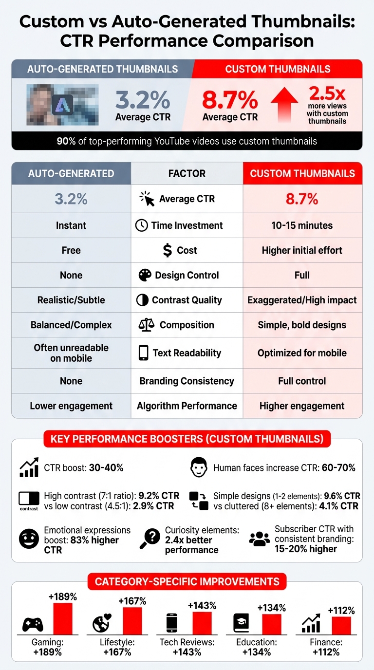 Custom vs Auto-Generated YouTube Thumbnails: CTR Performance Comparison