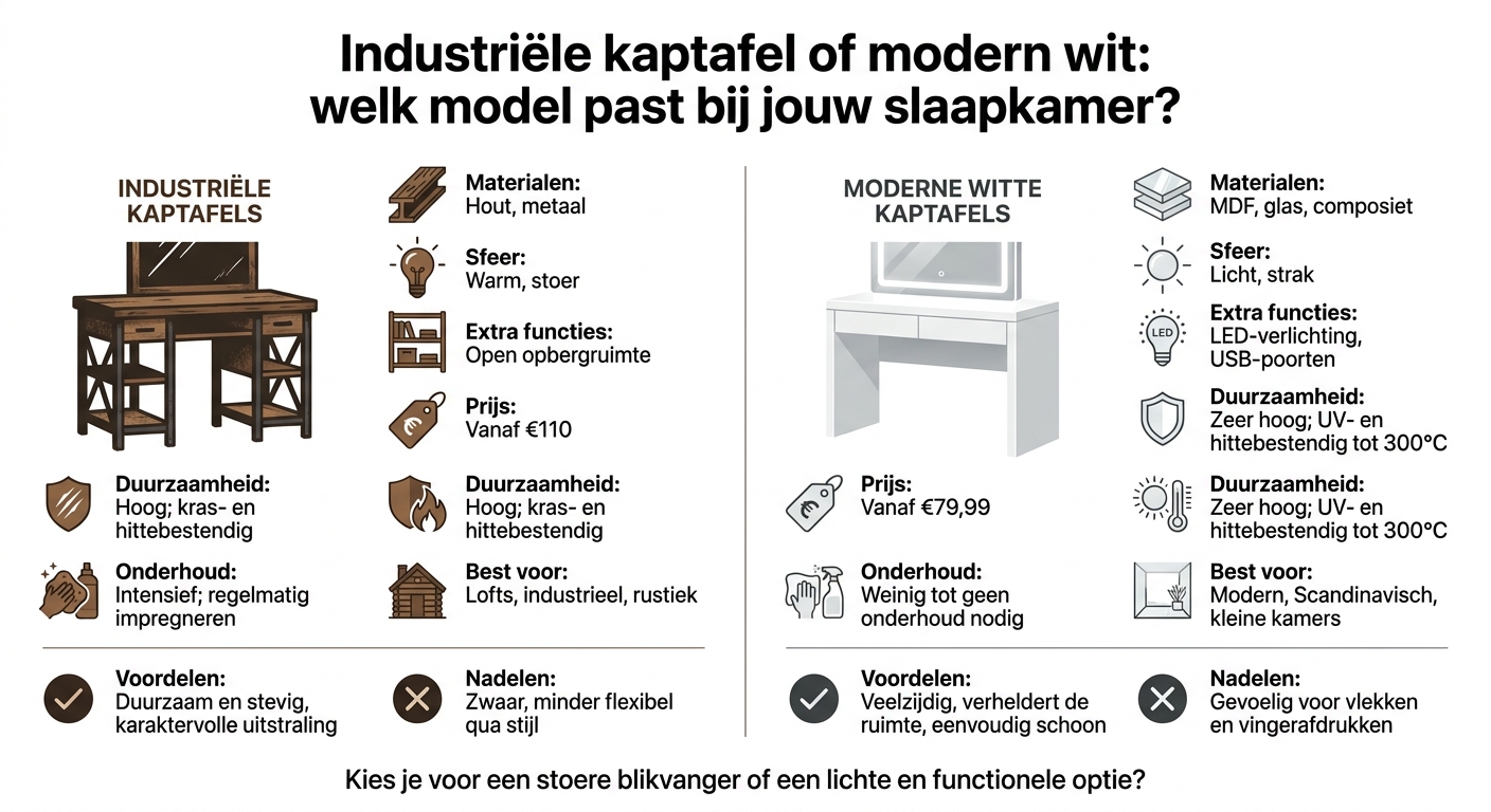 Industriële vs Moderne Witte Kaptafels Vergelijking