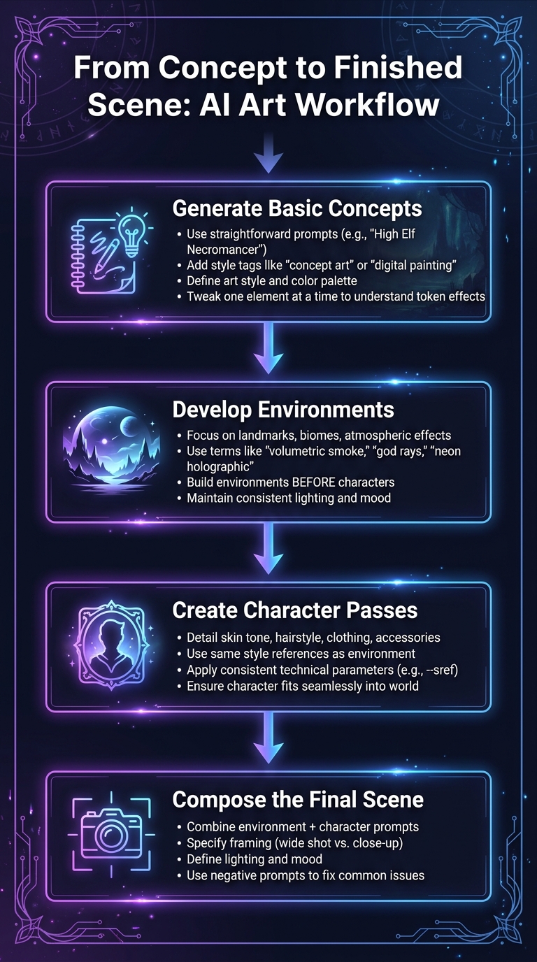 4-Step Workflow: From AI Art Concept Sketches to Finished Fantasy Scenes