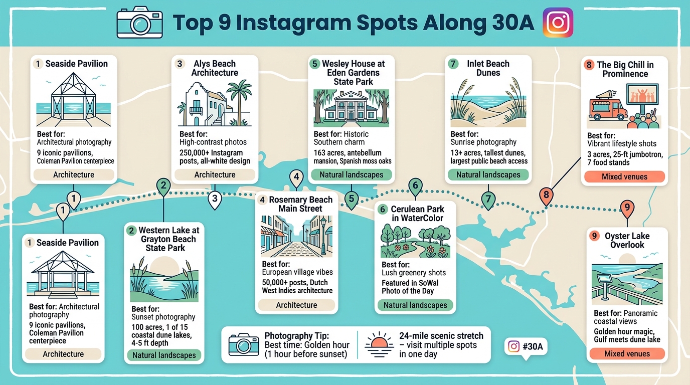 Top 9 Instagram Spots Along 30A Florida - Visual Guide Map