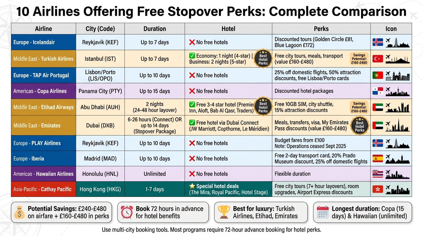 10 Airlines Free Stopover Programs Comparison Chart
