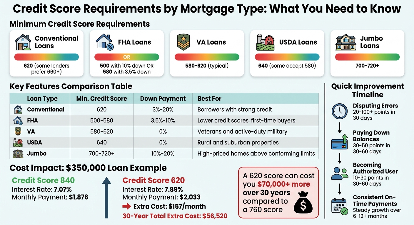 Credit Score Requirements and Costs by Mortgage Type