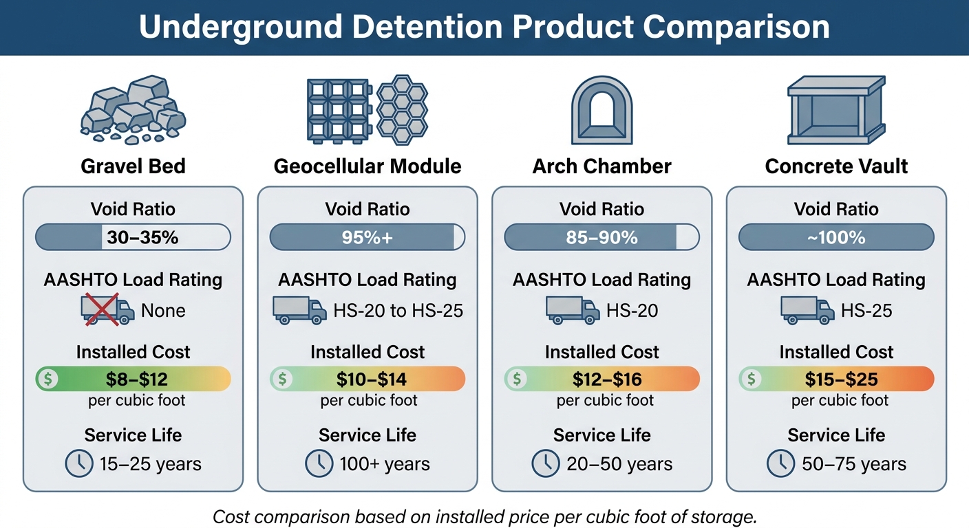 Underground Detention Product Comparison: Costs, Void Ratios, and Lifespan
