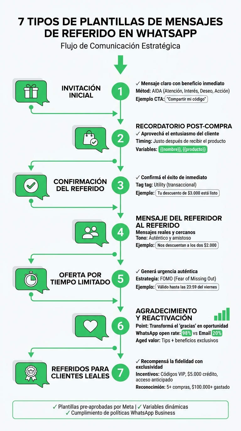 7 tipos de mensajes para programas de referidos en WhatsApp