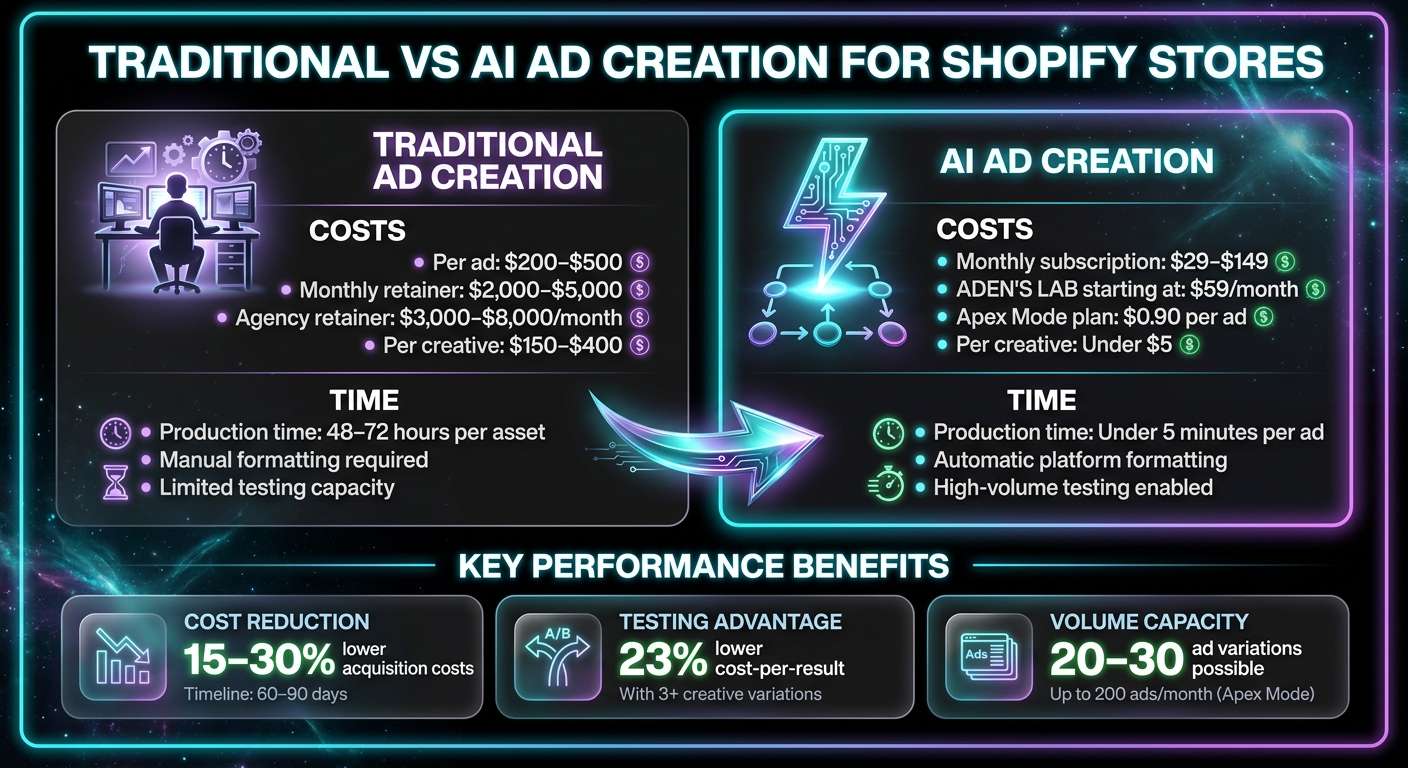 Traditional vs AI Ad Creation: Cost and Time Comparison for Shopify Stores