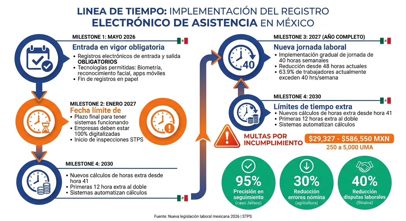 Línea de tiempo: Implementación de registros electrónicos de asistencia en México 2026-2030