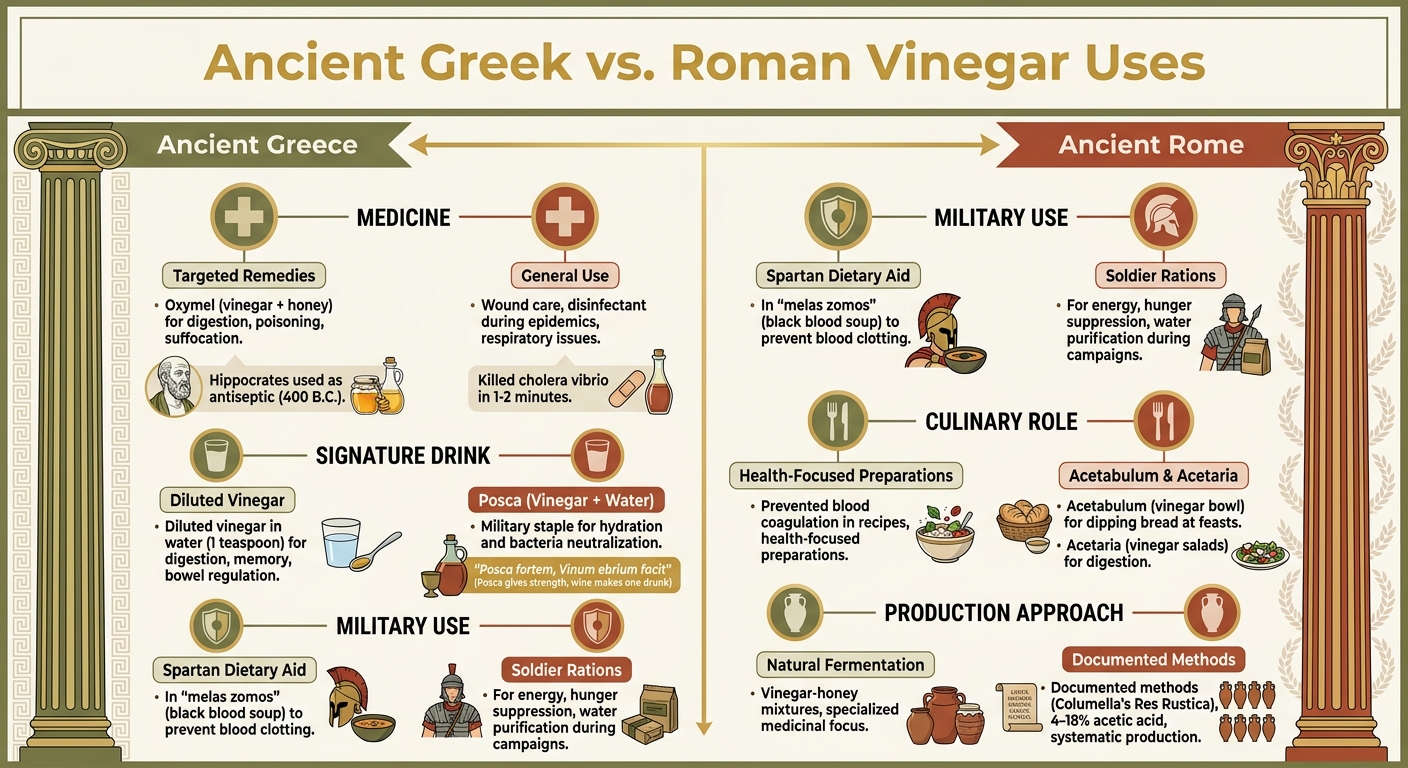 Ancient Greek vs Roman Vinegar Uses: Medicine, Military, and Daily Life