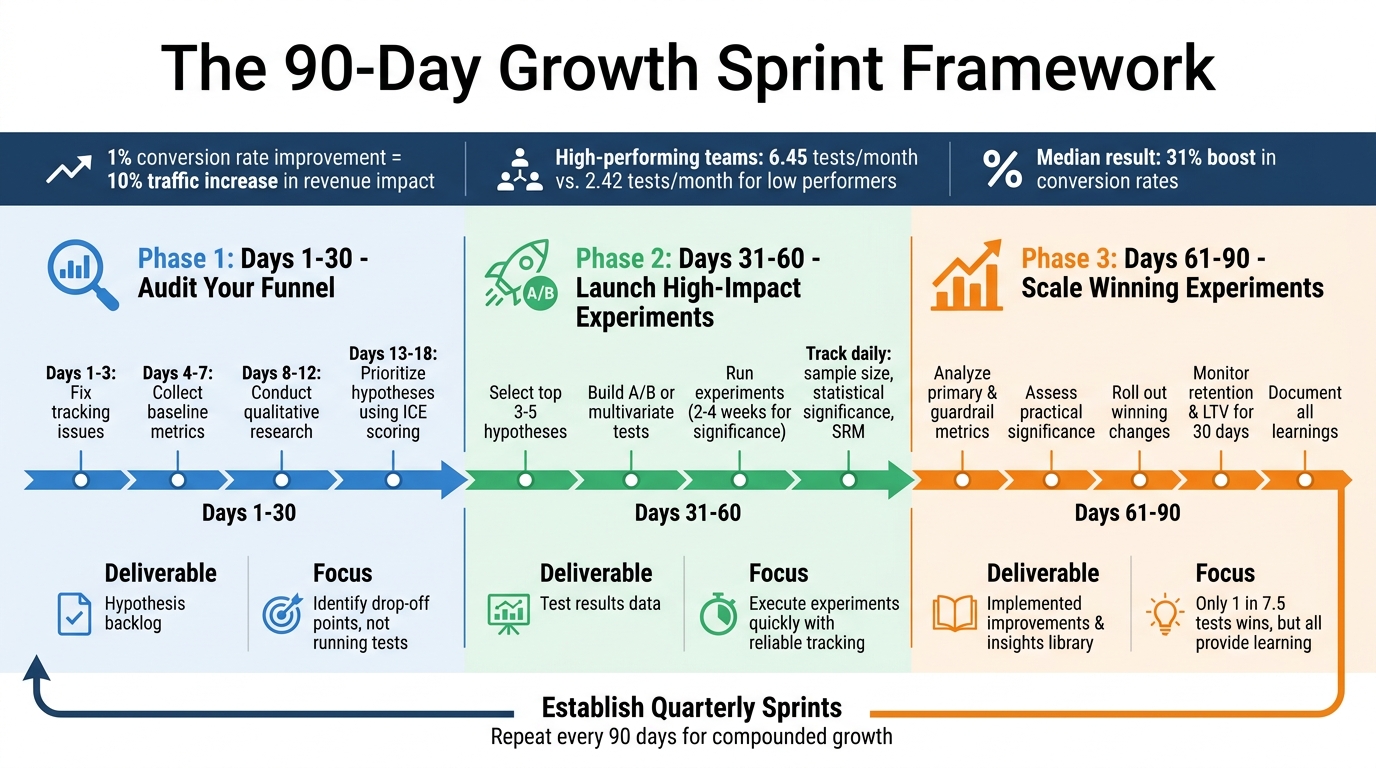 90-Day CRO Sprint Framework: 3-Phase Implementation Timeline