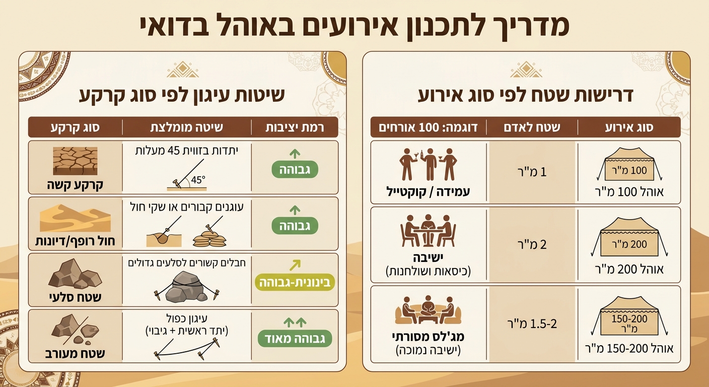 מדריך שטח נדרש לאוהל בדואי לפי סוג אירוע ושיטות עיגון במדבר