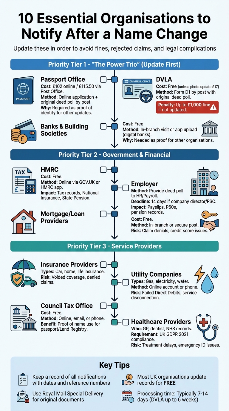 10 Essential Organisations to Notify After a UK Name Change