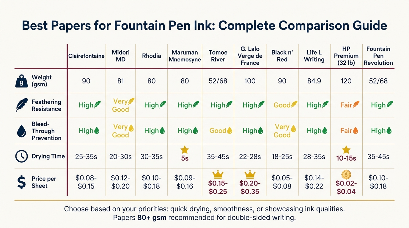 Fountain Pen Paper Comparison: Weight, Performance, and Price Guide