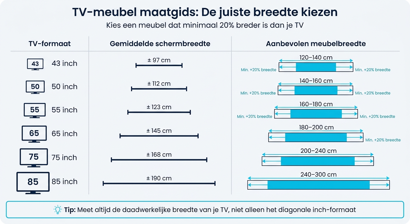 TV-meubel maatgids: aanbevolen breedte per TV-formaat