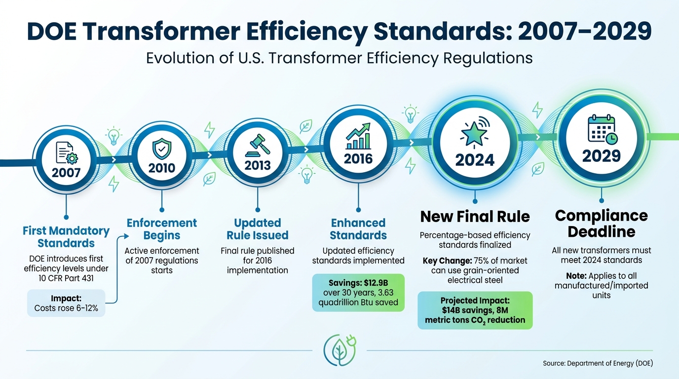 DOE Transformer Efficiency Standards Timeline 2007-2029