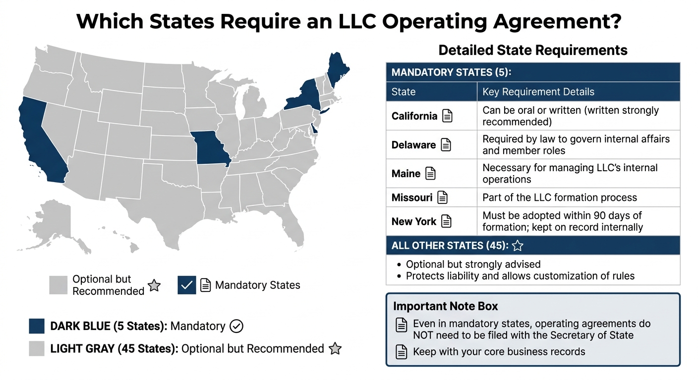 LLC Operating Agreement Requirements by State: Mandatory vs Optional