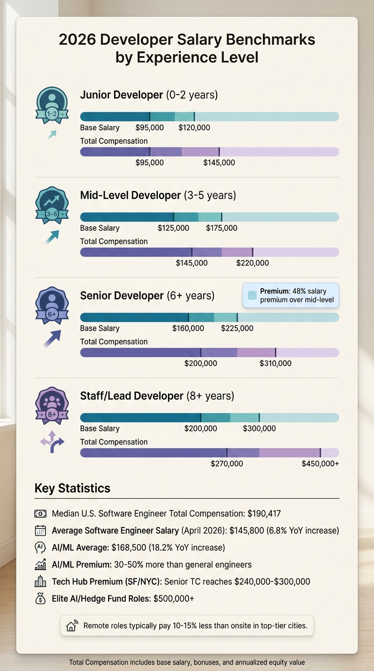 2026 Developer Salary Ranges by Experience Level and Total Compensation