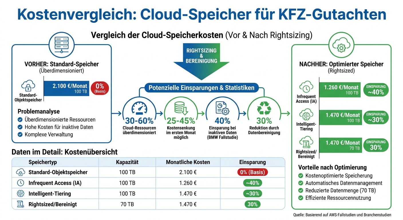 Cloud-Speicher Rightsizing Kostenvergleich für KFZ-Gutachten