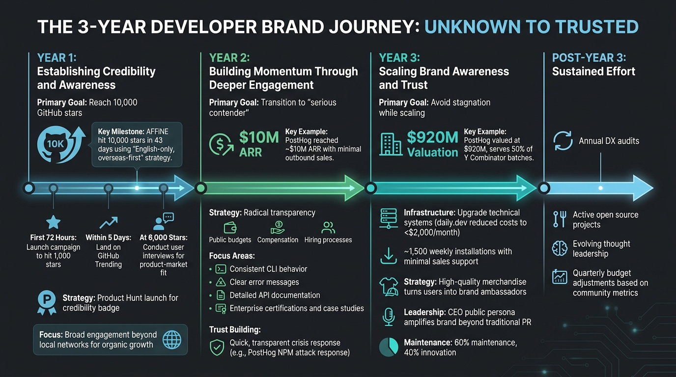 3-Year Developer Brand Building Timeline: From Unknown Startup to Trusted Ecosystem Name