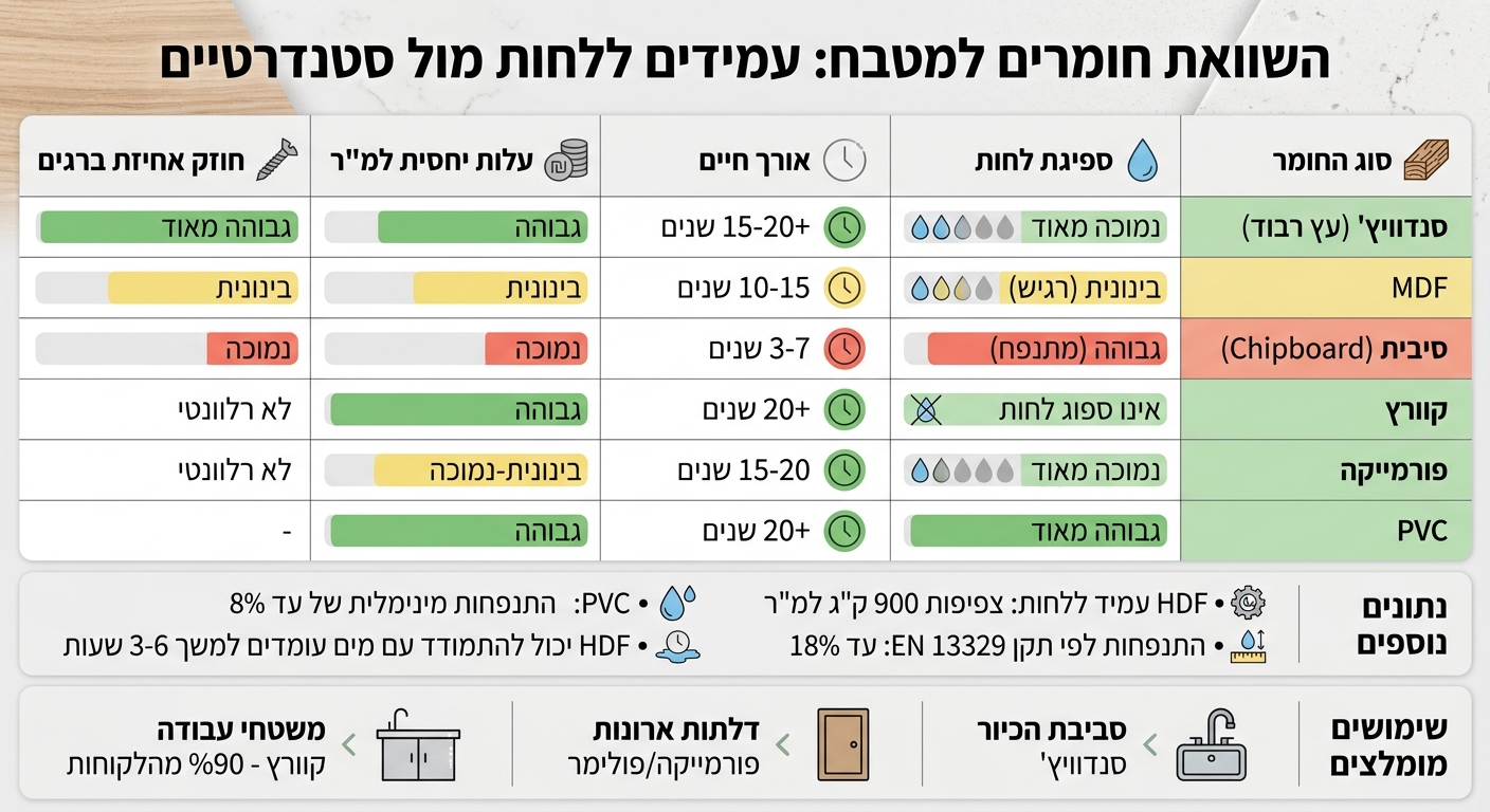 השוואת חומרים עמידים ללחות מול חומרים סטנדרטיים למטבח