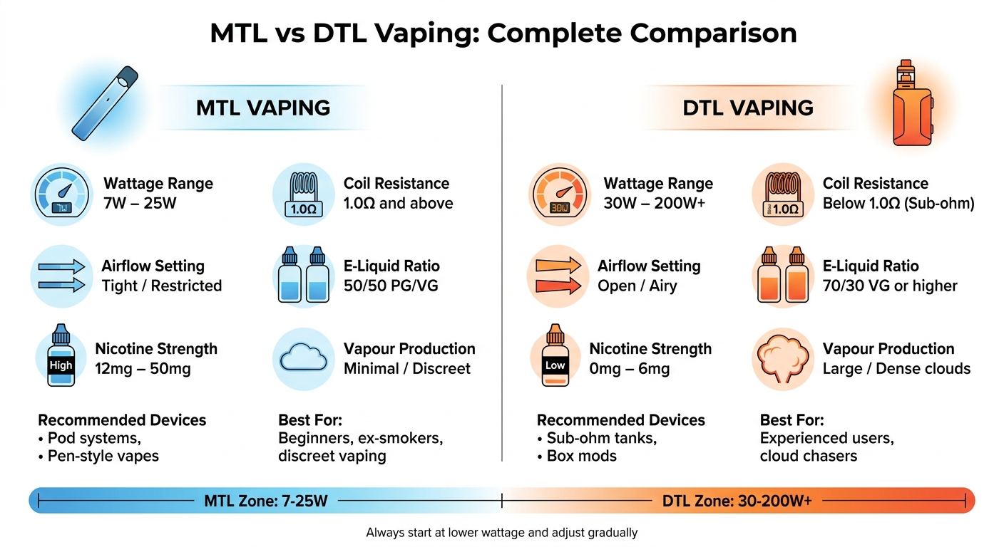 Best Wattage For Mtl Vs. Dtl Vaping 2 Mtl vs dtl vaping comparison: wattage, coils, and e-liquid guide