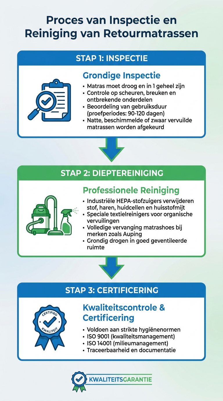 Retourmatras inspectie- en reinigingsproces: van retour tot veilig hergebruik