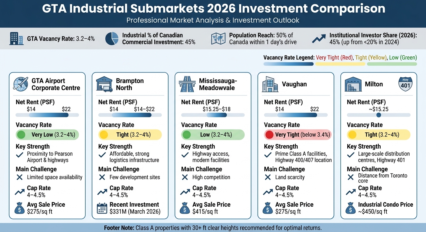 GTA Industrial Submarkets 2026: Rent, Vacancy & Investment Comparison