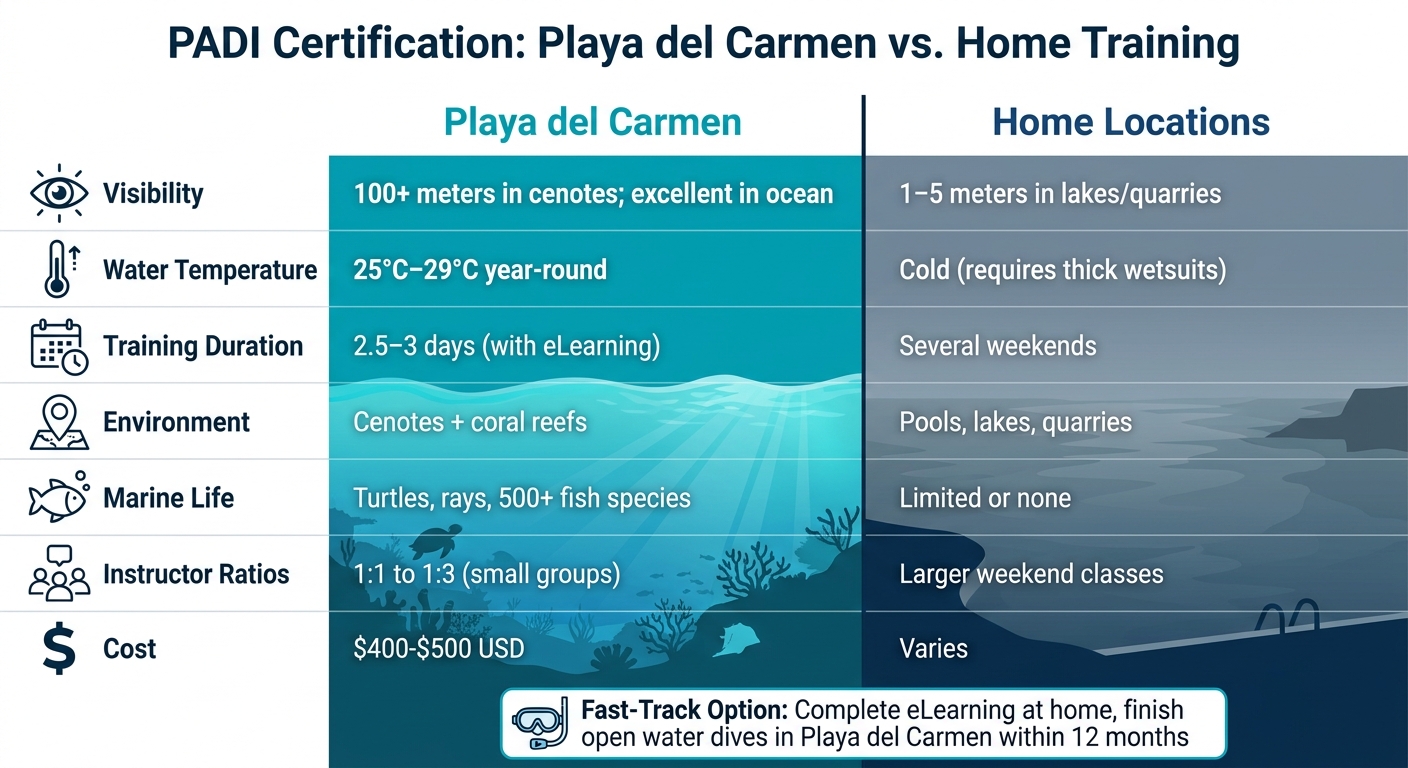 Playa del Carmen vs Home PADI Certification Comparison