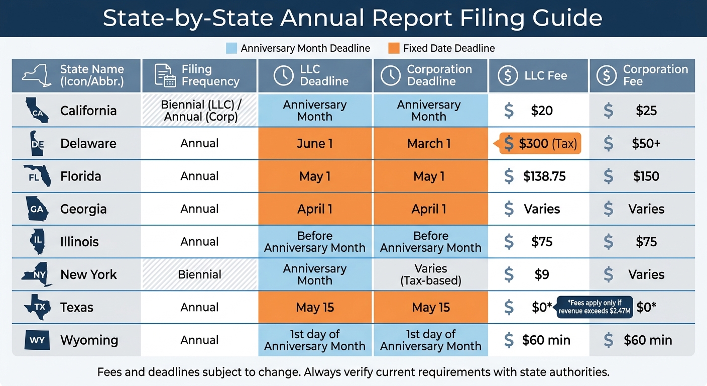 Multi-State Annual Report Filing Requirements: Deadlines, Fees, and Frequencies Comparison