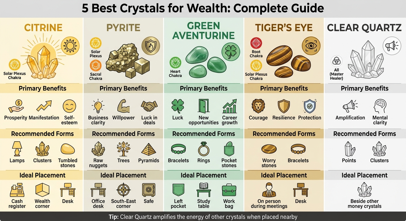 5 Best Crystals for Wealth: Properties, Chakras, and Placement Guide
