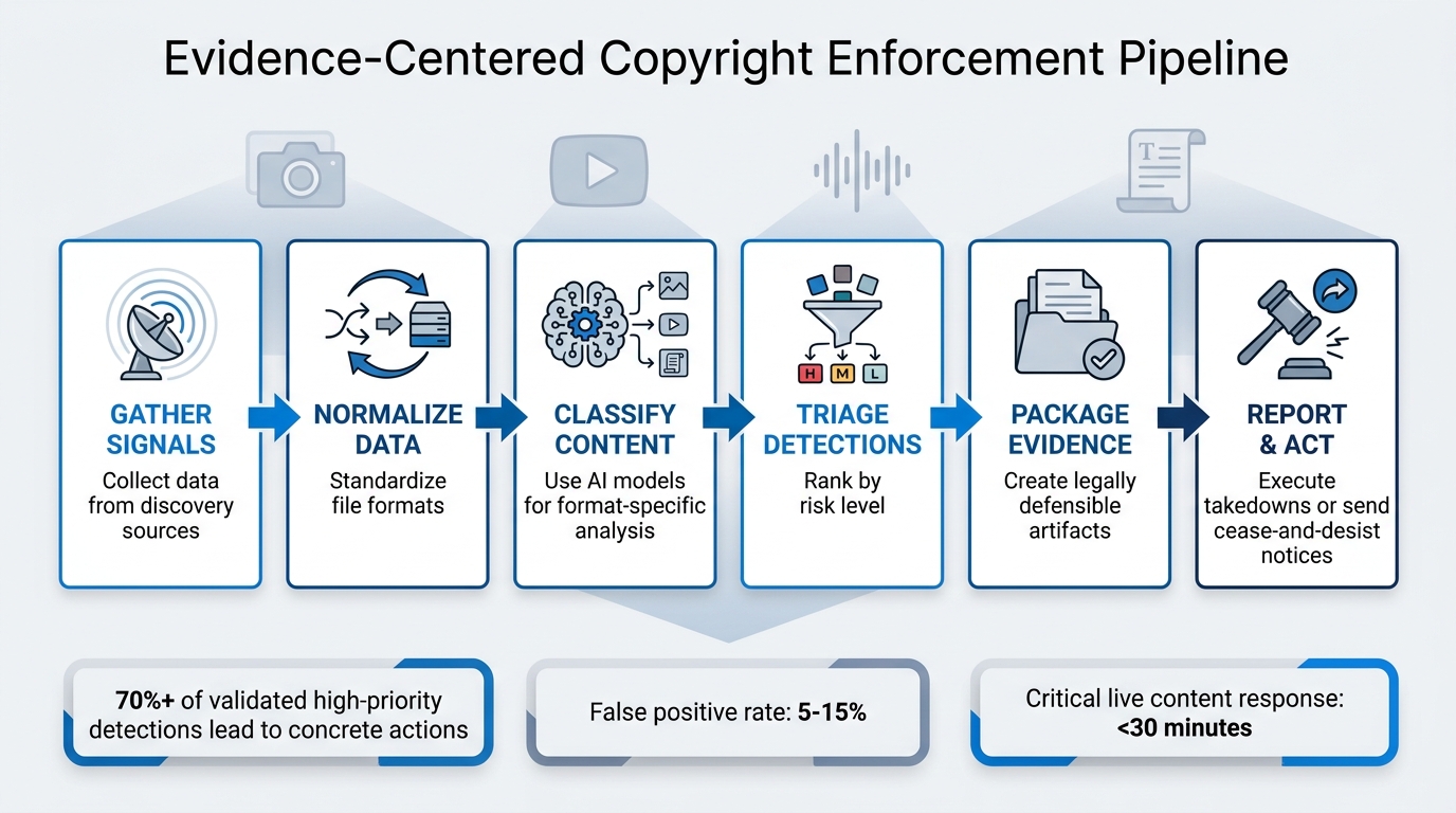 6-Step Multimodal Copyright Enforcement Pipeline