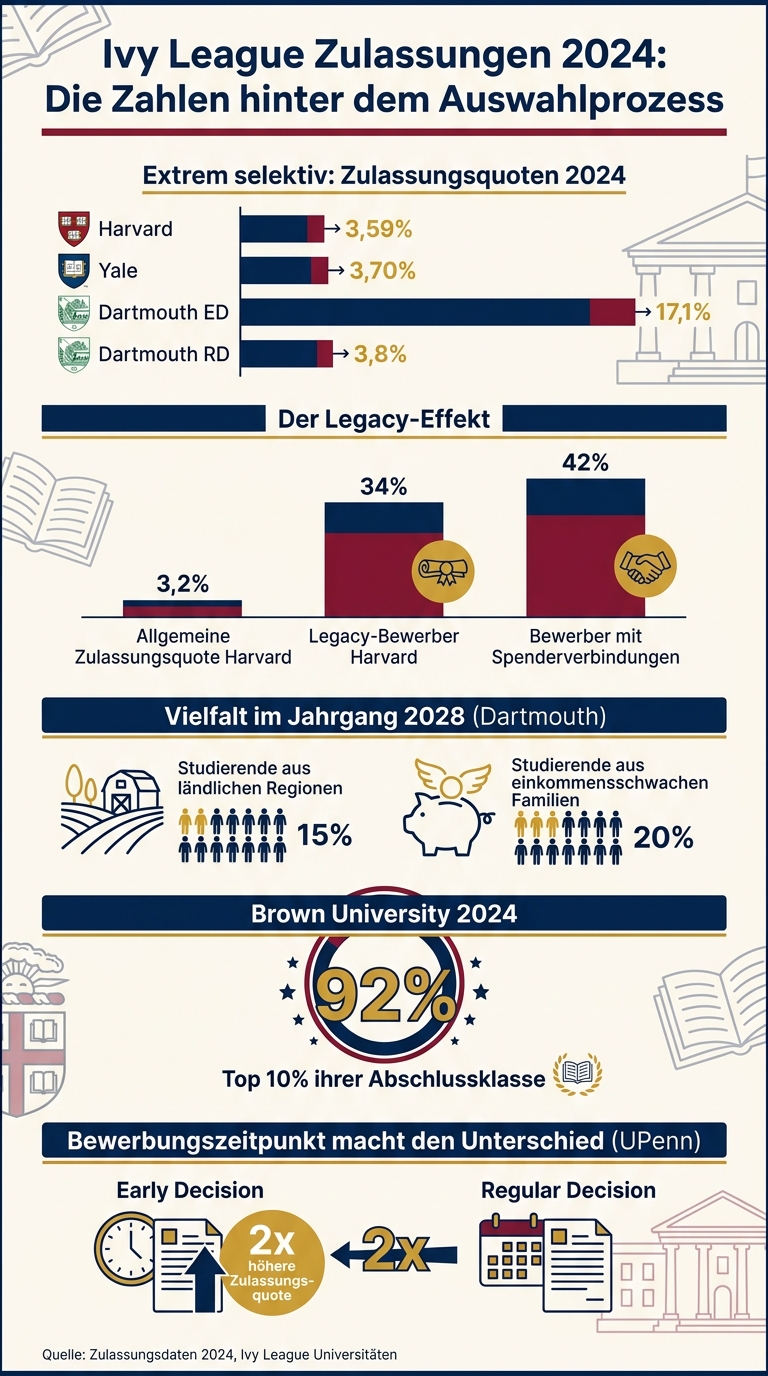 Ivy League Zulassungsstatistiken 2024: Quoten, Legacy-Status und Diversität