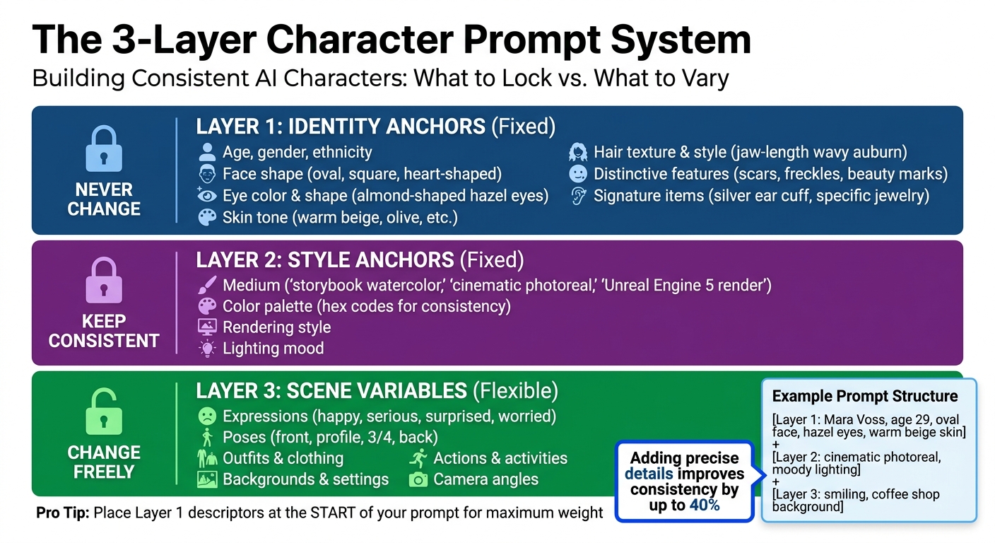 3-Layer Character Prompt System for AI Art Consistency