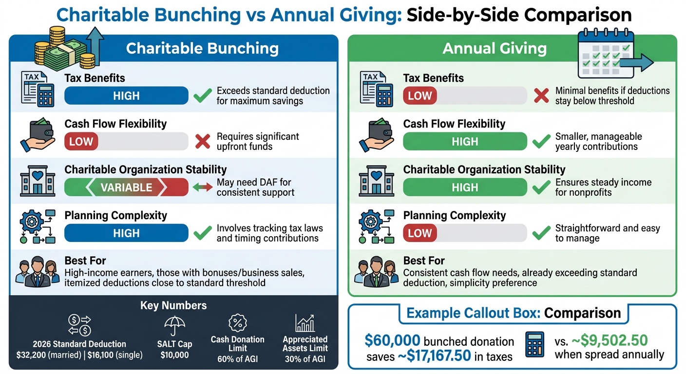 Charitable Bunching vs Annual Giving: Tax Benefits and Cash Flow Comparison