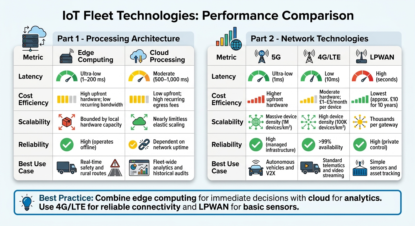 IoT Fleet Technologies Comparison: Edge vs Cloud and 5G vs 4G vs LPWAN