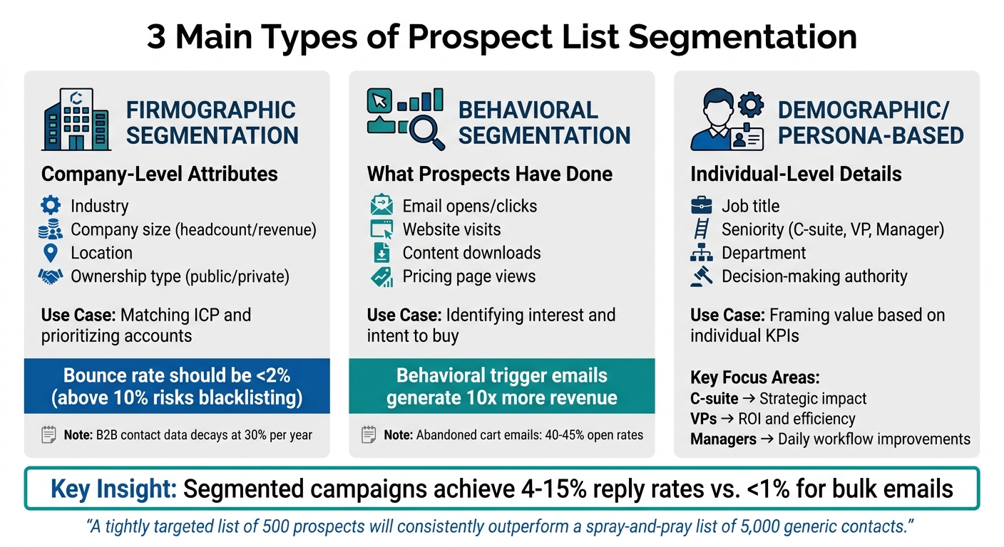 Three Main Types of Prospect List Segmentation: Firmographic, Behavioral, and Demographic