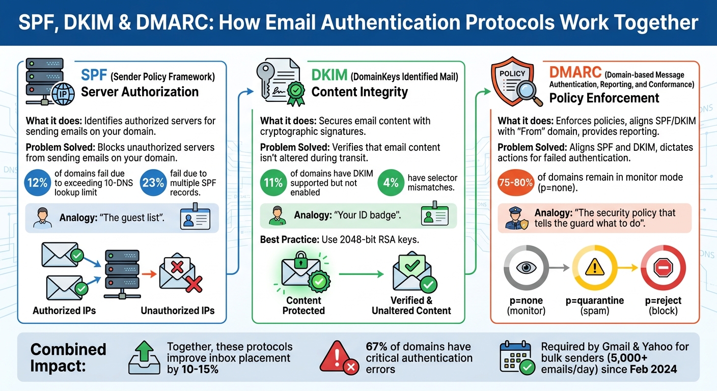 SPF, DKIM, and DMARC Email Authentication Protocols Comparison