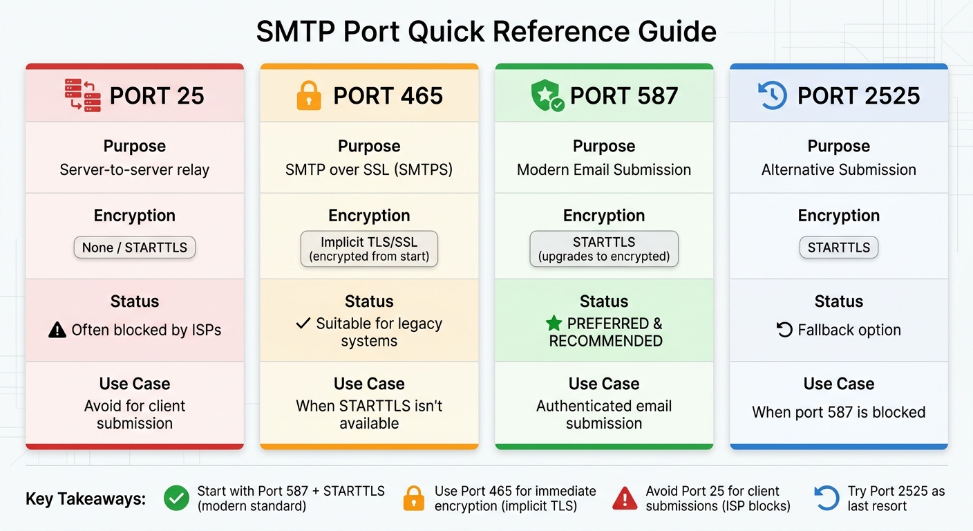 SMTP Port Comparison Guide: Ports 25, 465, 587, and 2525