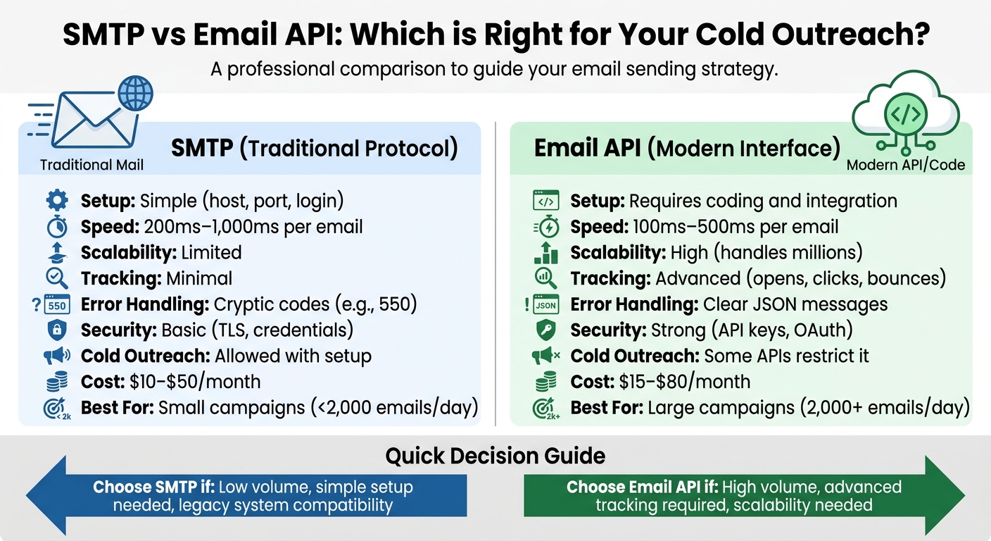 SMTP vs Email API Comparison Chart for Cold Outreach