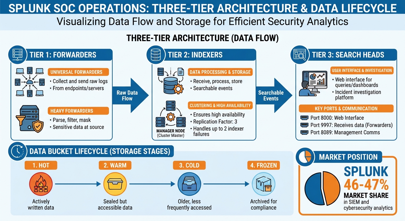 Splunk Architecture Components and Data Flow for SOC Operations