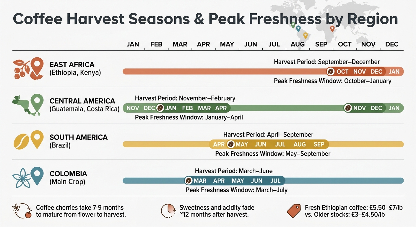 Coffee Harvest Seasons and Peak Freshness by Region