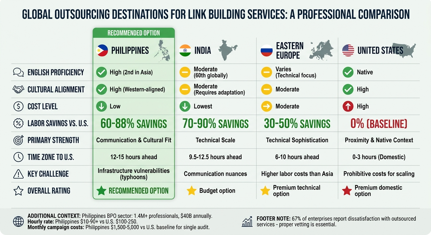 Global Outsourcing Comparison: Philippines vs India vs Eastern Europe vs USA for Link Building Services