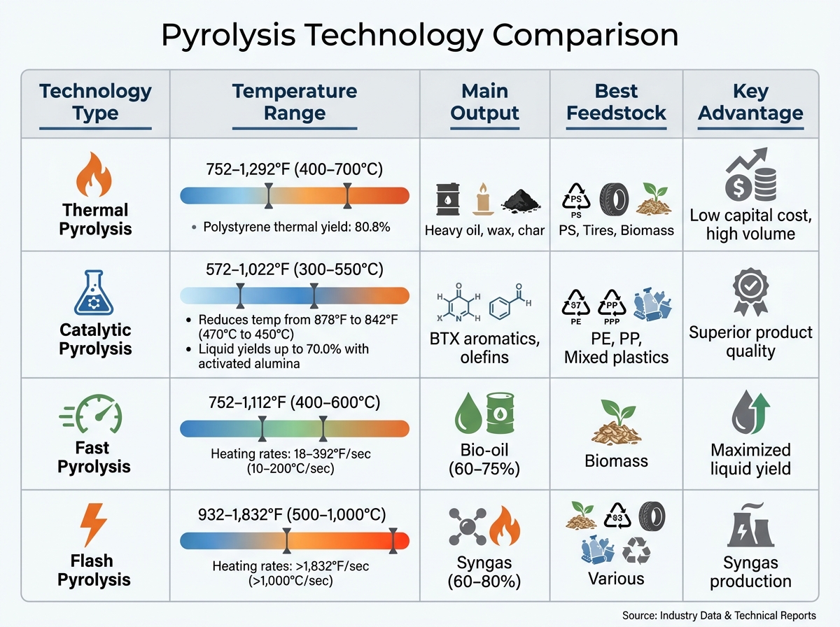 Comparison of Pyrolysis Technologies: Thermal vs Catalytic vs Specialized Methods