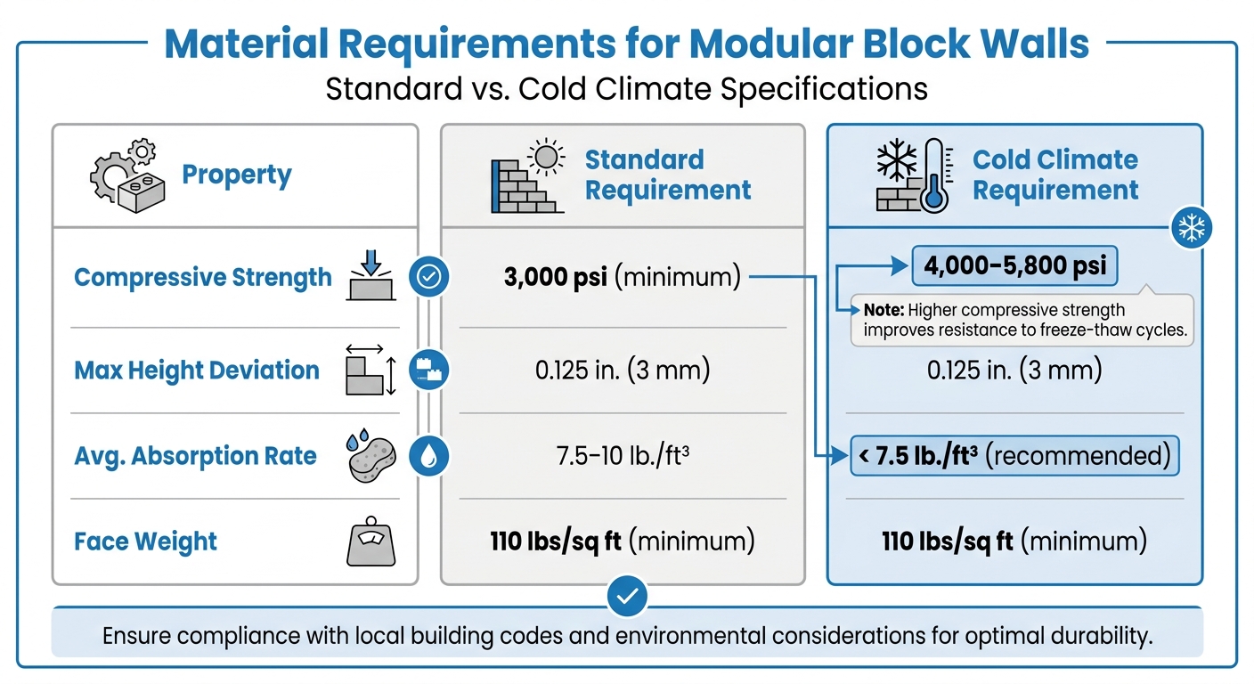 Modular Block Wall Material Requirements: Standard vs Cold Climate Specifications