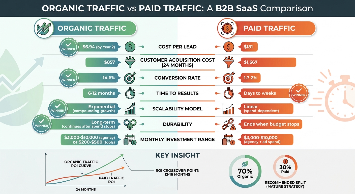 Organic vs Paid Traffic for SaaS: Cost, Conversion & ROI Comparison