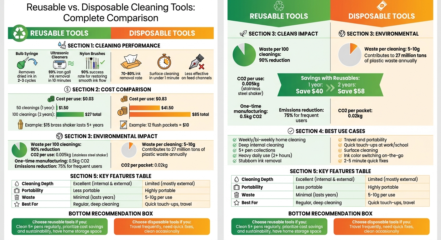 Reusable vs Disposable Fountain Pen Cleaning Tools Comparison