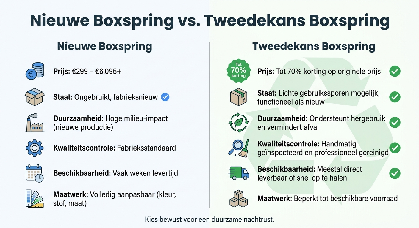 Vergelijking nieuwe vs tweedekans boxspring: prijs, kwaliteit en duurzaamheid