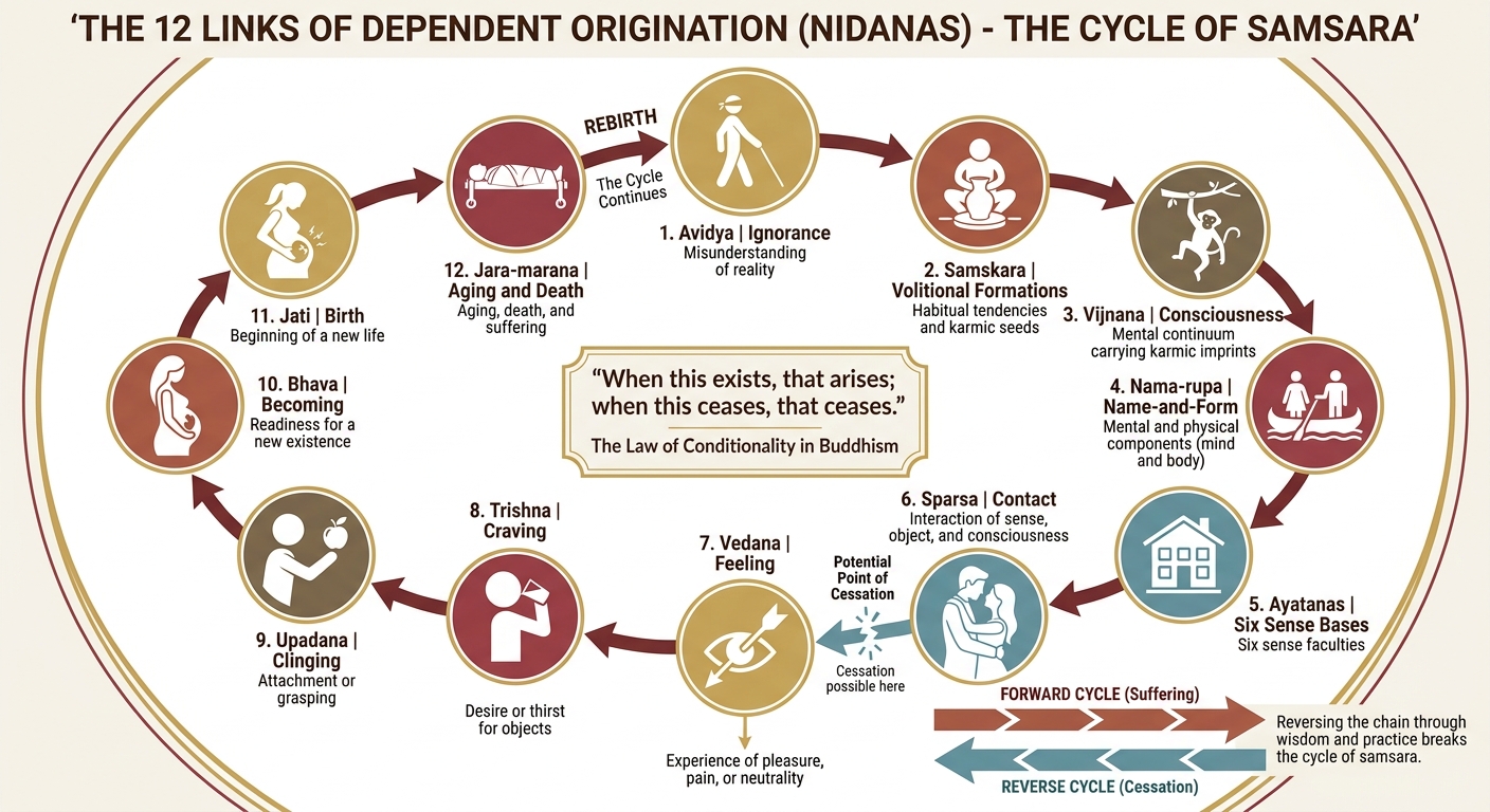 The 12 Links of Dependent Origination in Buddhism
