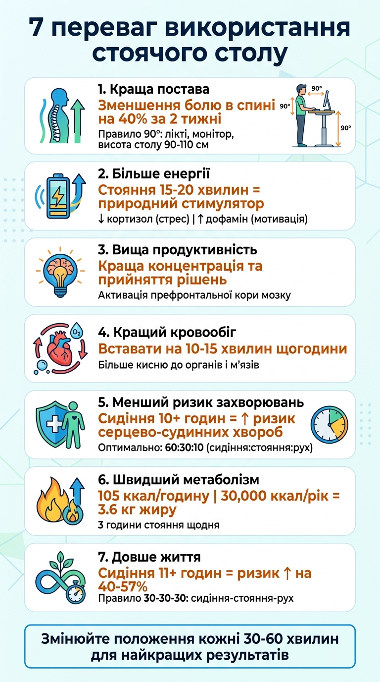 7 переваг використання стоячого столу для здоров'я та продуктивності